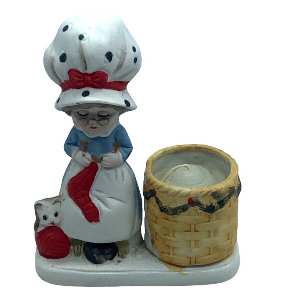 Vtg 1978 Jasco Christmas Luvkins Hand Painted Porcelain Mrs. Claus Candle Holder